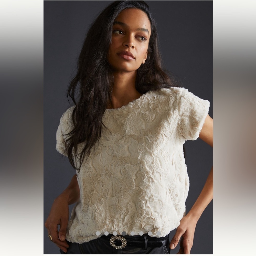 Anthropologie NWT Maeve Faux Fur Tee Size L - Picture 3 of 15